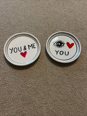 Two ceramic you and me & I love you trinket trays